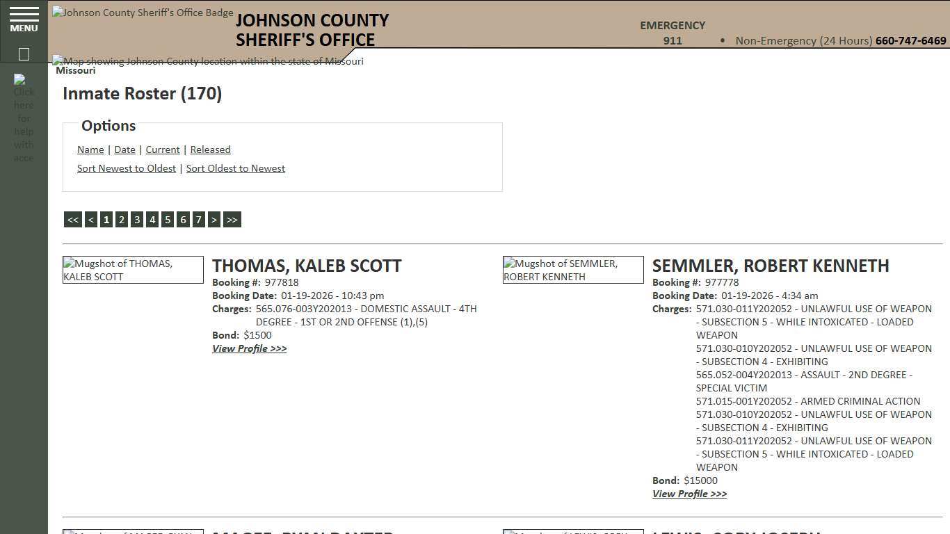 Inmate Roster - Current Inmates Booking Date Descending - Johnson County Sheriff MO