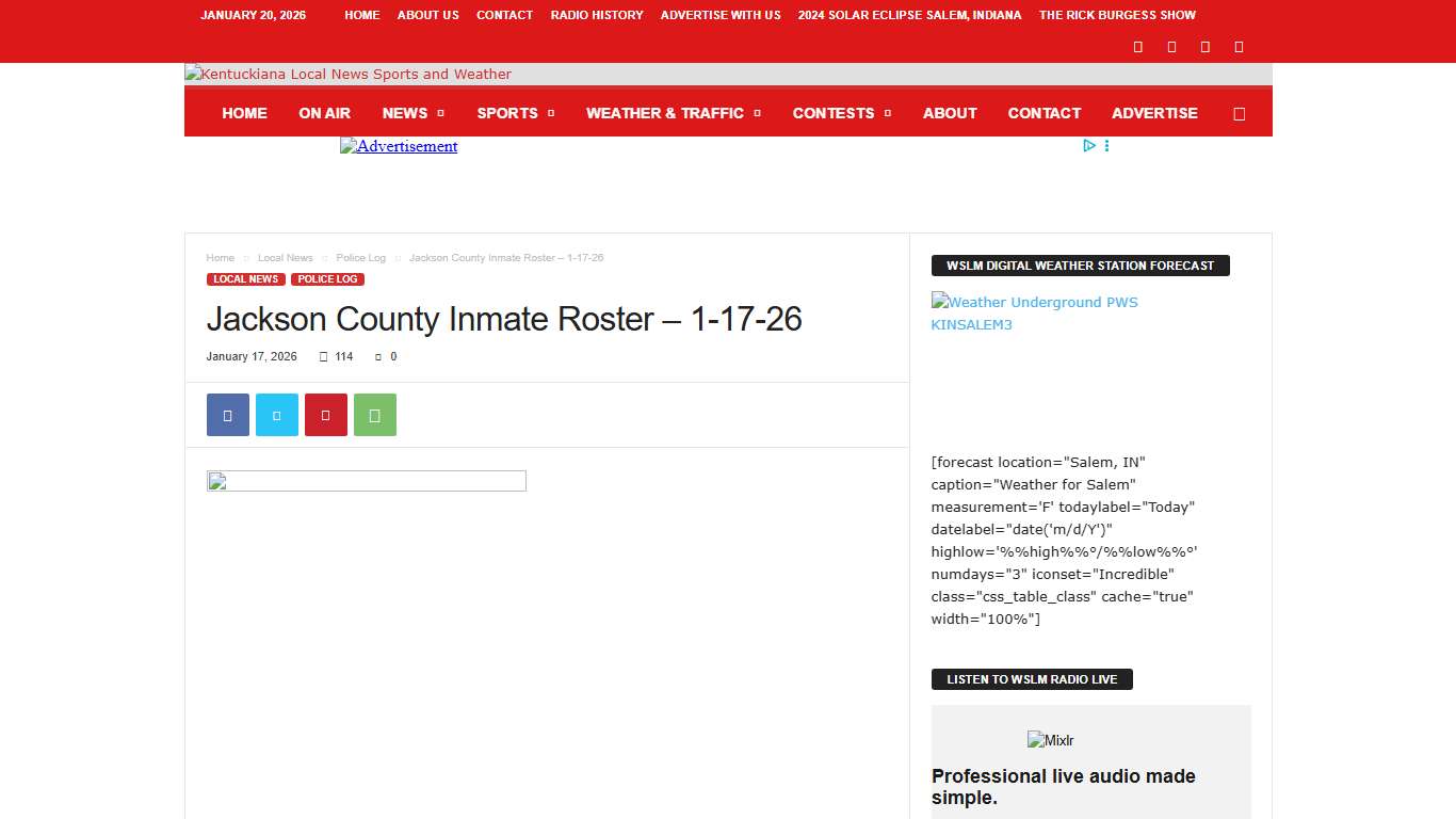 Jackson County Inmate Roster – 1-17-26 | WSLM RADIO