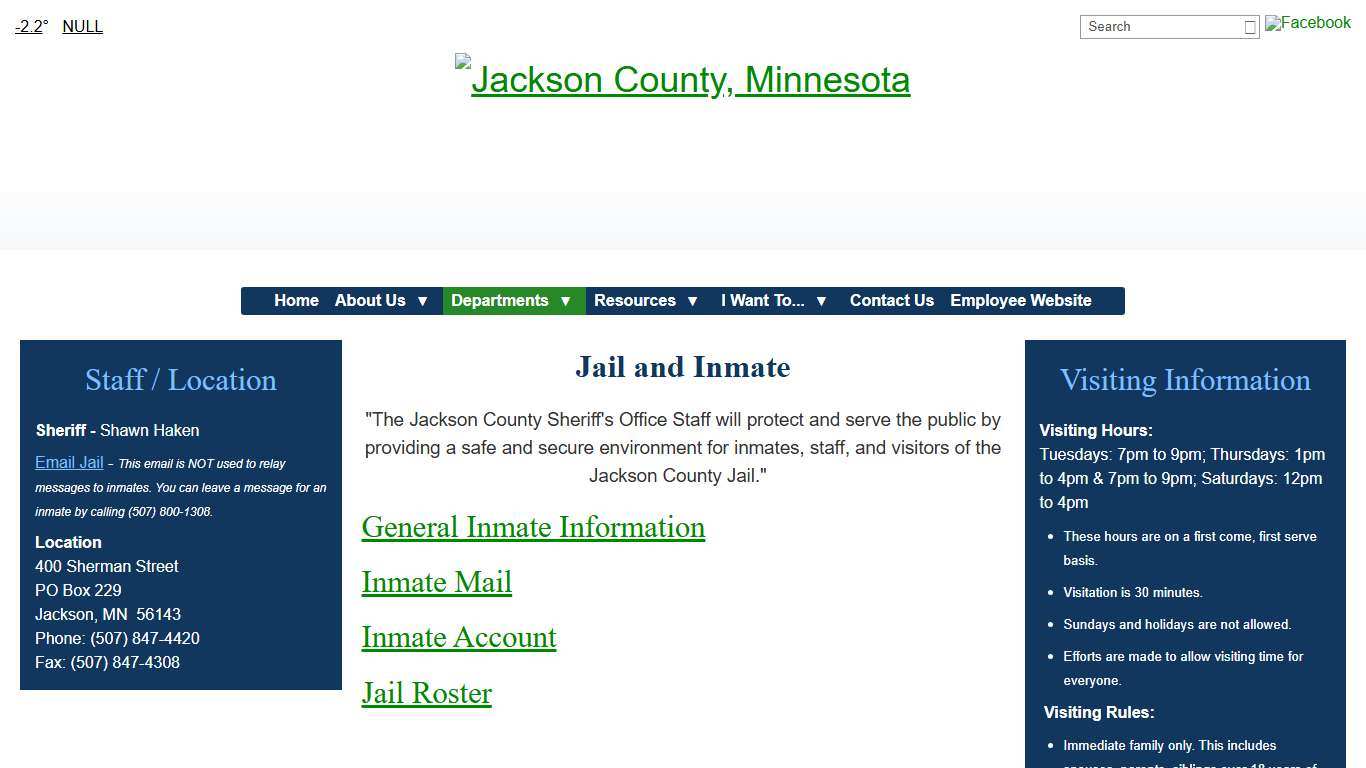 Jail and Inmate - Jackson County, Minnesota