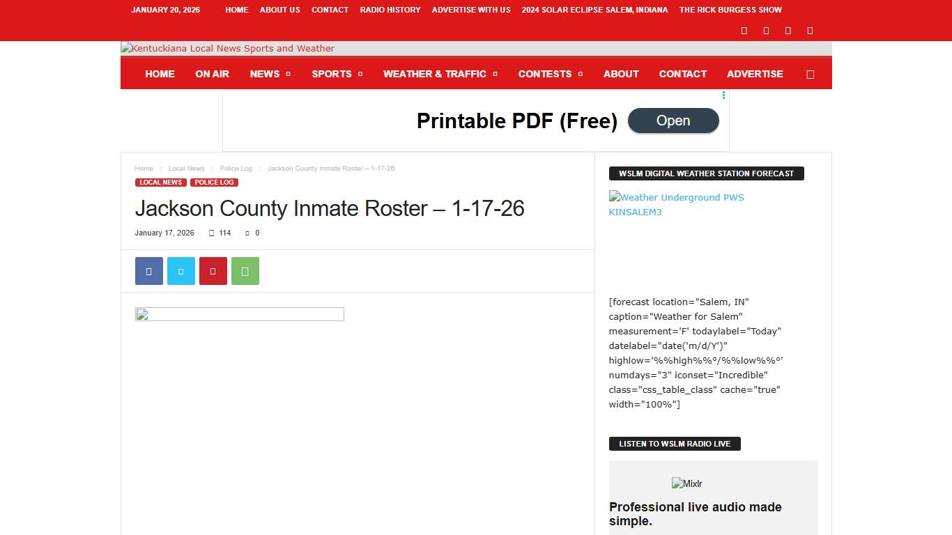 Jackson County Inmate Roster – 1-17-26 | WSLM RADIO