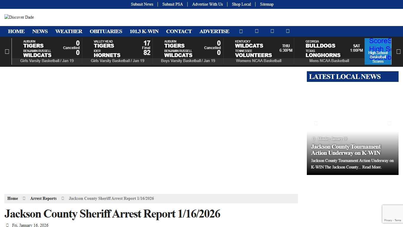 Jackson County Sheriff Arrest Report 1/16/2026 – Discover Dade